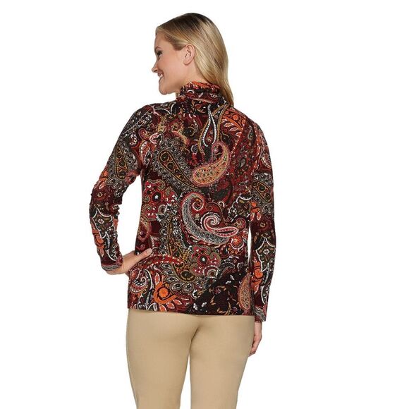 Susan Graver 3X Set of 2 Print Brushed Liquid Knit Turtleneck Tops Purple NWT - Picture 3 of 4